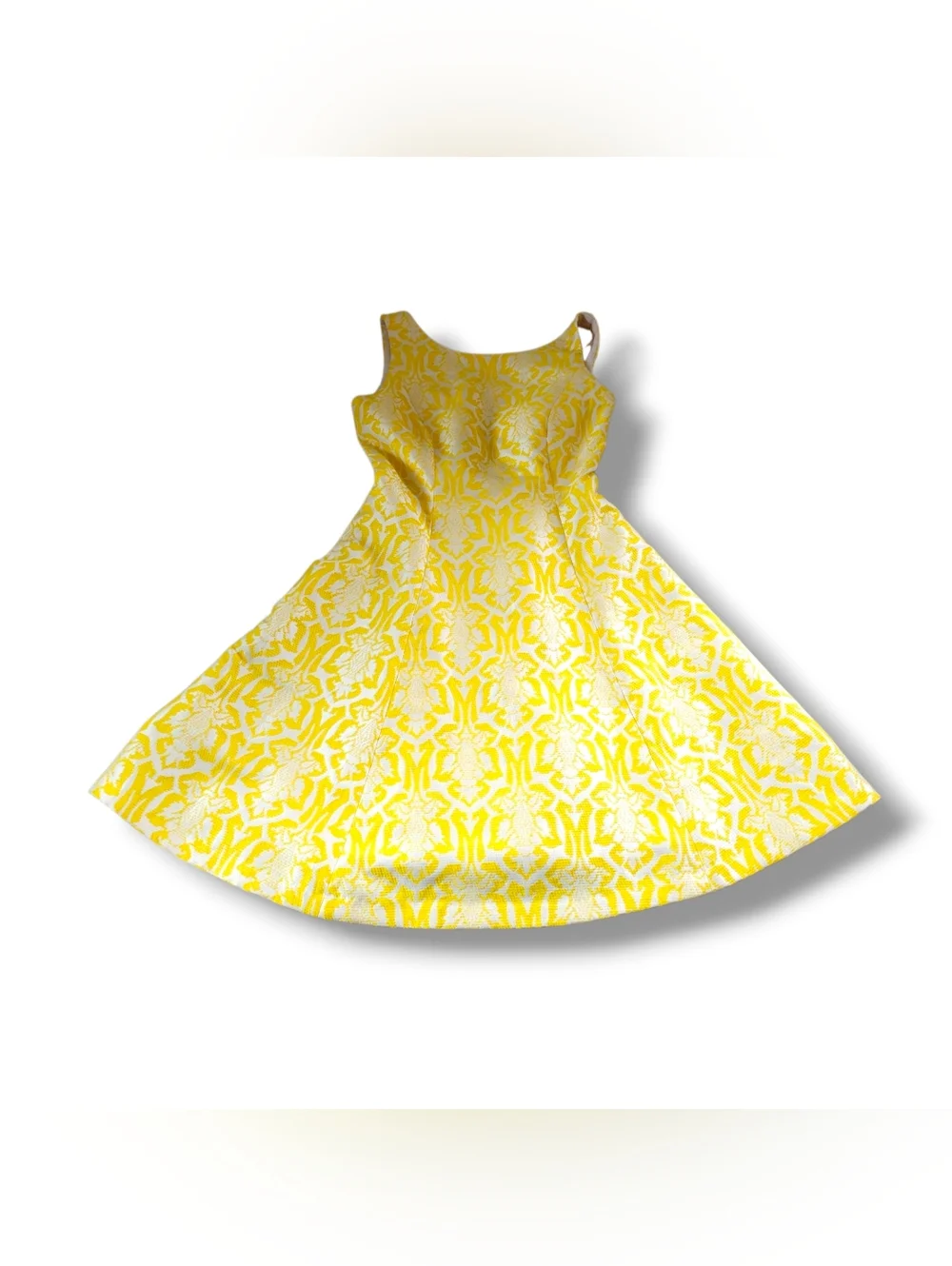 ✨️HP✨️Minuet | Yellow/White Damask Sleeveless Brocade Fit & Flare Dress (SIZE S) - Picture 3 of 15